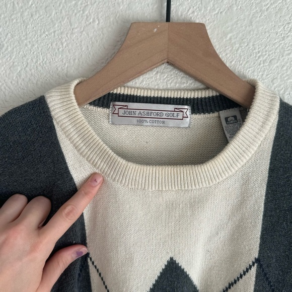 VTG John Ashford Golf Sweater XL Argyle Pattern Grandpa 90s Embroidered Preppy - Picture 3 of 16